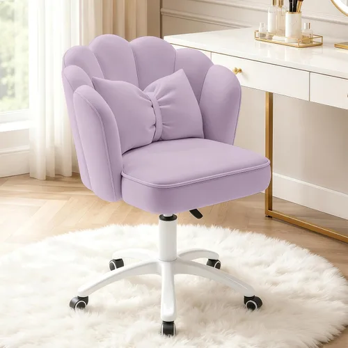 Silla de tocador con ruedas Silla de escritorio de terciopelo con pétalos Silla de oficina en casa copetada tapizada para mujeres y niñas, Silla de