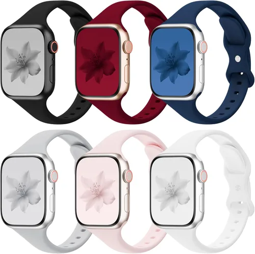 Miniatura 13 de 6 Pack de bandas delgadas y delgadas compatibles con Apple Watch 38mm 40mm 41mm 42mm 44mm 45mm 46mm 49mm para mujeres y hombres, correa deportiva