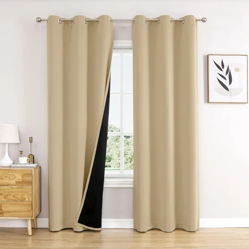 Miniatura 16 de ChrisDowa - Cortinas 100% opacas, para dormitorio, con forro negro, 2 capas gruesas, aislamiento térmico y ojales, 63 pulgadas de largo, juego de 2