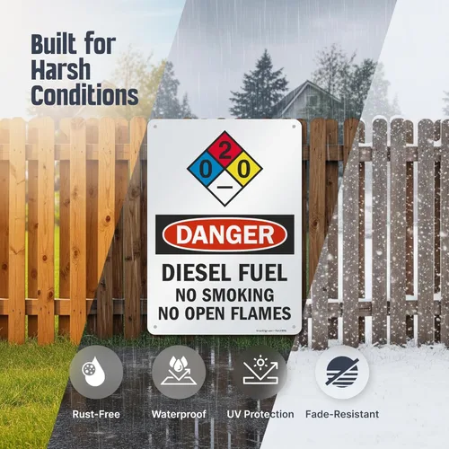 Miniatura 2 de SmartSign -S-9401-AL Letrero NFPA "Danger - Combustible Diesel, No Smoking No Open Flames" Aluminio de 10" x 14" - Negro/Rojo sobre Blanco