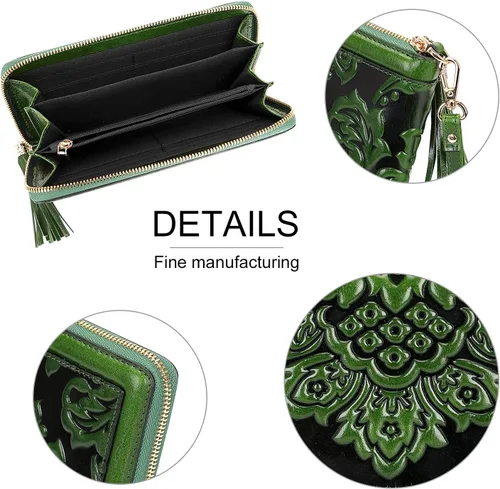 Miniatura 5 de PIJUSHI Billeteras de cuero para mujer, cartera floral con tarjetero