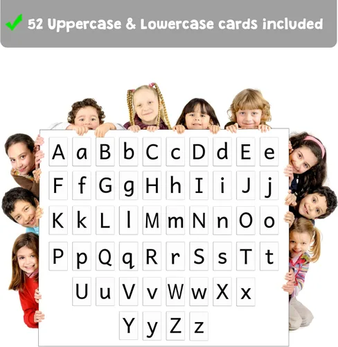 Miniatura 4 de Attractivia Tarjetas Magnéticas de Letras Grandes del Alfabeto ABC - 52 Letras Resistentes Grandes en Mayúscula y Minúscula, Negro - para Maestros