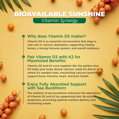Miniatura 4 de MoxyVites Vitamina D3 K2 5000 UI – Alta absorción D3 + K2 MK-7 con aceite de espino cerval de mar y omega-7 – Apoyo óseo, corazón e inmunológico