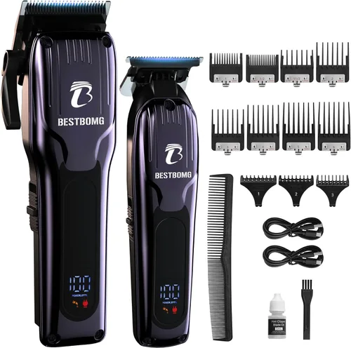 Miniatura 11 de BESTBOMG® Cortapelos profesional para hombres, juego de cortapelos y recortadora de peluquería profesional, cortapelos inalámbrico para hombres
