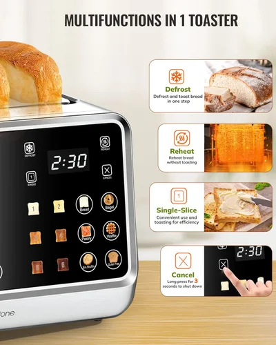 Miniatura 3 de Tostadora Keenstone de 4 rebanadas, tostadora inteligente digital con pantalla táctil, panel de control dual, tostado de ranura única, temporizador