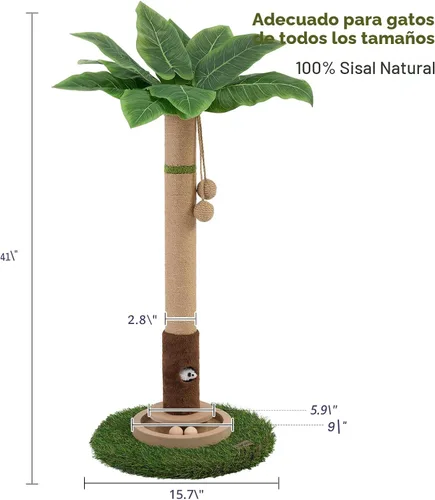 Miniatura 6 de Woochpet Poste rascador para gatos de 35 pulgadas de alto, torre rascador de árbol para gatos de interior con agujero para mouse de juguete