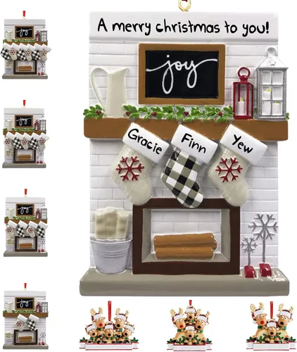 Miniatura 12 de Adornos de Navidad personalizados 2025, repisa de chimenea, familia de 2/3/4/5/6 nombres de miembros de la familia Joy para decoraciones de árbol