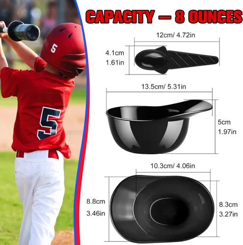 Miniatura 2 de MEEZY Juego de 16 cuencos de helado con diseño de casco de béisbol con 8 mini tazas de postre y 8 cucharas, 8 onzas. Cuencos reutilizables