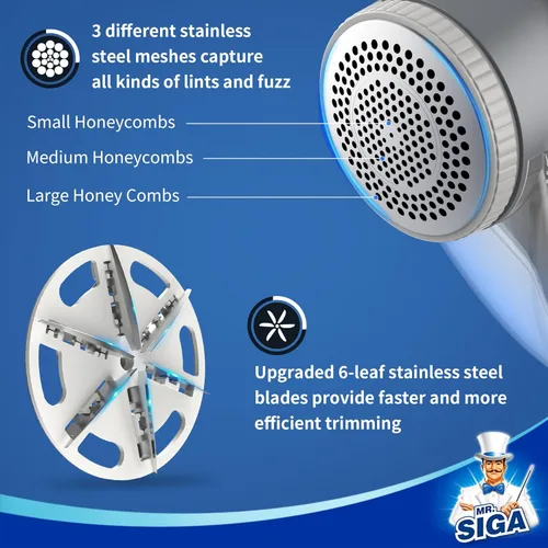 Miniatura 4 de MR.SIGA Afeitadora de tela y removedor de pelusa con 2 velocidades, removedor eléctrico recargable de pelusa con luces LED y 2 cuchillas