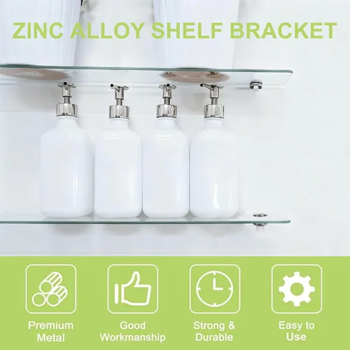 Miniatura 9 de Pinzas de soporte de vidrio para estante, 20 unidades, ajustables, sin marco, de aleación de zinc, acabado cepillado, con pasador, soportes