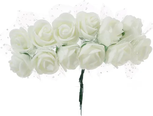 Miniatura 3 de 144 mini rosas falsas de espuma artificial con varillas de alambre, accesorios de flores de boda, accesorios para hacer pinzas para el cabello