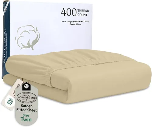 Miniatura 27 de ROYALE LINENS Sábana bajera ajustable de 300 hilos 100% algodón peinado de fibras largas, tamaño Queen, sábana inferior súper suave con bolsillo