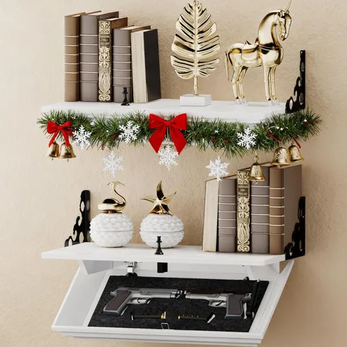 Miniatura 10 de HNEBC Estante compacto de madera maciza de 24 pulgadas para pistola con compartimento oculto, estante flotante de montaje en pared para decoración