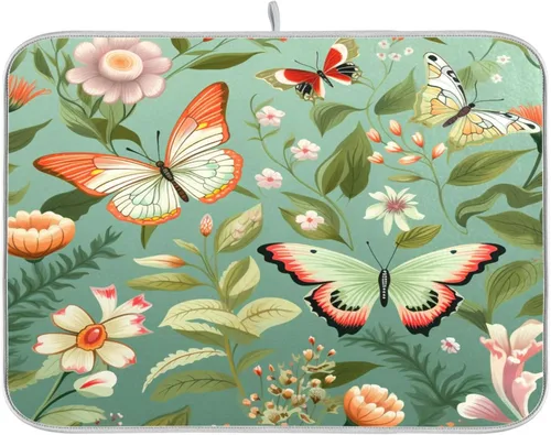 Miniatura 25 de Tapete de secado de platos de primavera naranja con flor de amapola para encimera de cocina, tapete escurridor absorbente de microfibra, tapete