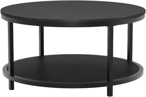 Miniatura 4 de WiberWi Mesa de Centro Redonda Negra de 35.8" Mesas de Centro Circulares para Sala de Estar Diseño Industrial Rústico con Patas de Marco de Metal