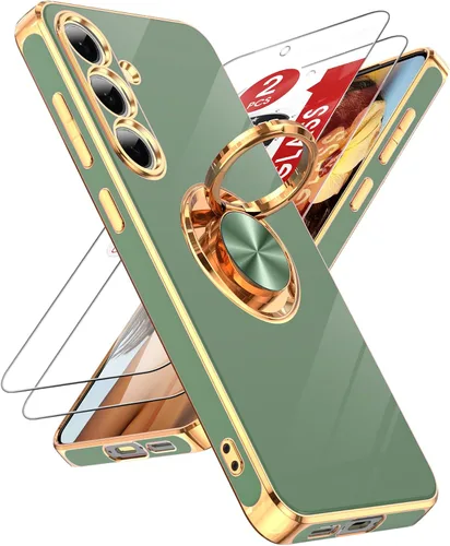 Miniatura 32 de LeYi Funda para Samsung Galaxy S22 Ultra con soporte de anillo giratorio de 360°, soporte magnético, chapado en oro rosa, borde protector para Negro