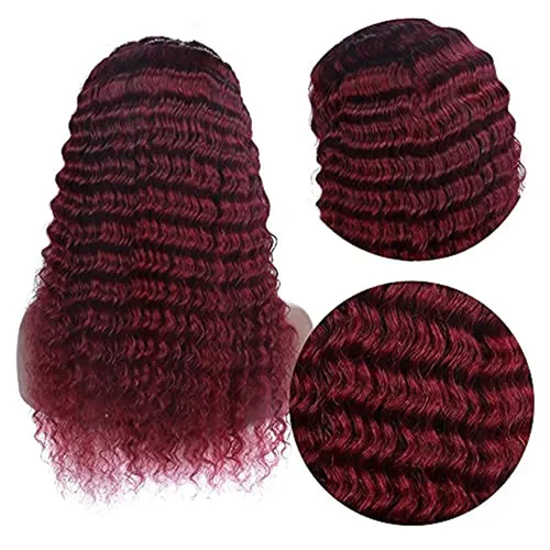 Miniatura 3 de Punmasa Peluca de cabello humano con diadema de onda profunda 99J de cabello humano para mujer, sin pegamento, sin encaje frontal, hecha a máquina