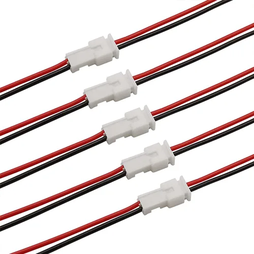 Miniatura 5 de 40 piezas (20 pares) de 0.049 in 2 pines mini micro macho y hembra de cable de conexión con conector de terminal rojo negro cable de 3.937 in