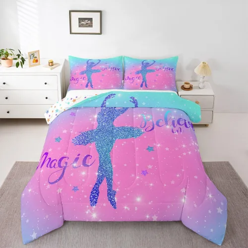 Miniatura 48 de Erosebridal Juego de ropa de cama de princesa de ballet, tamaño Queen, juego de edredón de 3 piezas para niñas bailarinas de ballet, lindo juego