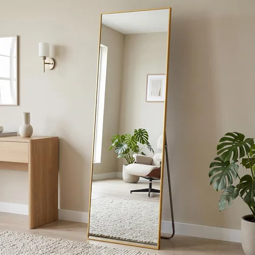 Miniatura 30 de BEAUTYPEAK - Espejo de longitud completa con soporte, de 56 pulgadas x 21 pulgadas, espejo de piso con marco fino de aleación de aluminio, espejos