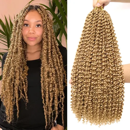 Miniatura 15 de Dorsanee Cabello Passion Twist Ombré de 18 pulgadas, 6 paquetes, Cabello de Ganchillo Water Wave, Cabello Largo Bohemio Rizado para Trenzar