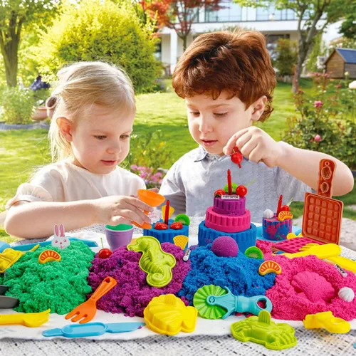 Miniatura 4 de YIDESTARS Kit de juego sensorial: juguete de arte de arena y helado, 4 libras de arena colorida, moldes, herramientas, caja de arena con tapa