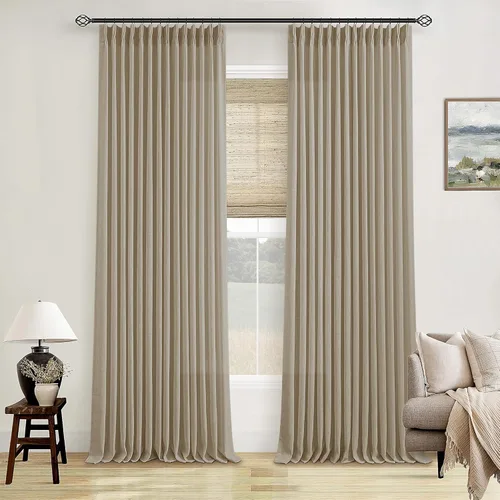 Miniatura 34 de Cortinas de lino natural con pliegues fruncidos de 120 pulgadas de largo para sala de estar, cortinas plisadas con ganchos y lengüeta trasera