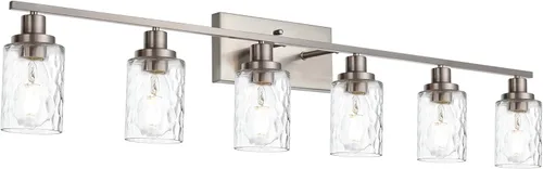 Miniatura 10 de MELUCEE Iluminación de pared interior 2 luces mate negra con vidrio martillado transparente, lámpara de pared moderna para tocador de baño