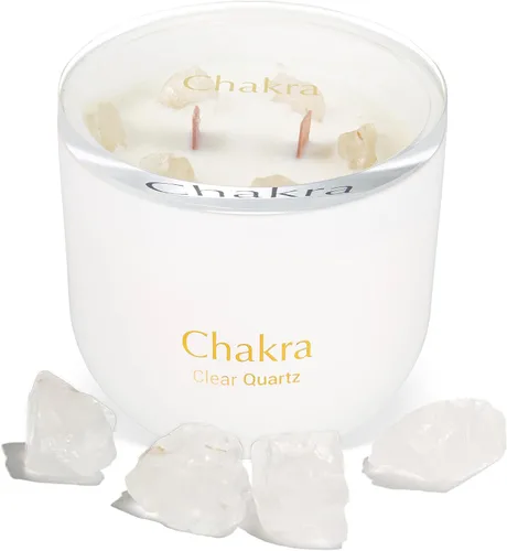 Miniatura 10 de Vela de cristal de cuarzo rosa, cera de soja de 12 onzas para aromaterapia para meditación y alivio del estrés, mechas de madera agrietada duales, 6