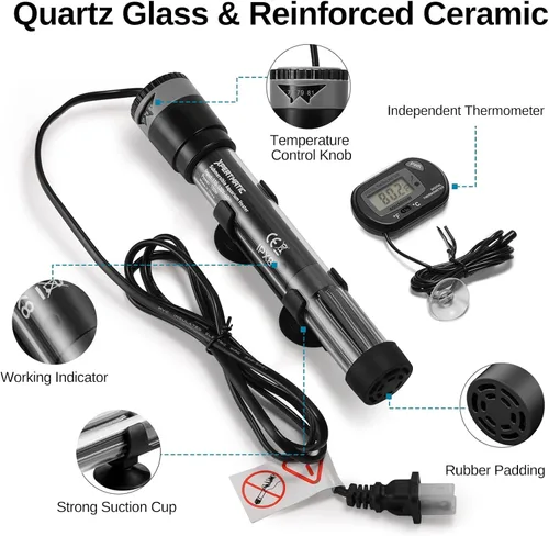 Miniatura 6 de SainSmart XpertMatic - Calentador de acuario sumergible, calentador de pecera de 100 W, termostato ajustable con ventosa, para agua salada marina