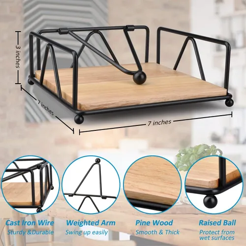 Miniatura 3 de Servilletero plano para mesa de comedor de cocina, servilletero de metal negro con brazo pesado, moderno y resistente de hierro fundido para cóctel