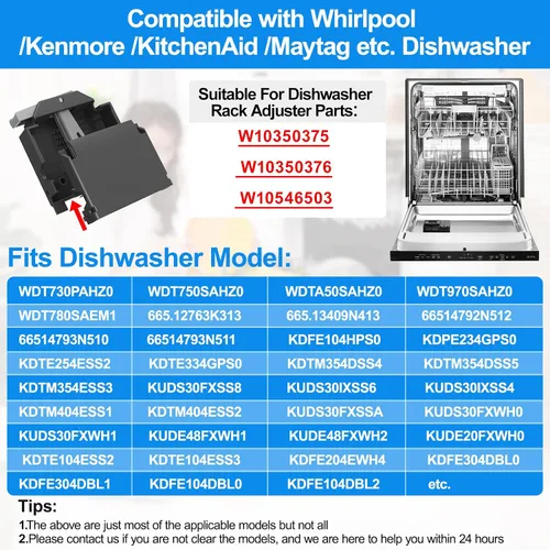 Miniatura 3 de ACTUALIZADO W10320664 W10320665 - Ajustador de lavavajillas para Kenmore Whirlpool Lavavajillas Top Rack Parts, WDT730PAHZ0 WDT970SAHZ0 Piezas