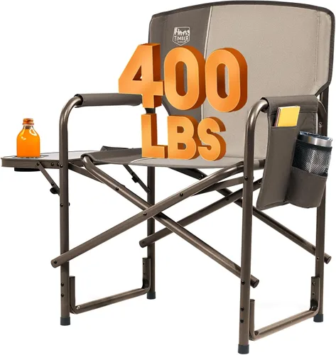 Miniatura 15 de TIMBER RIDGE Silla de camping de aluminio extragrande, silla de director portátil y ligera con mesa auxiliar, bolsillo lateral desmontable