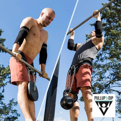 Miniatura 7 de PULLUP & DIP Cinturón de levantamiento de pesas para fortaleza adicional y construcción muscular, cinturón de peso con cadena de acero y 3
