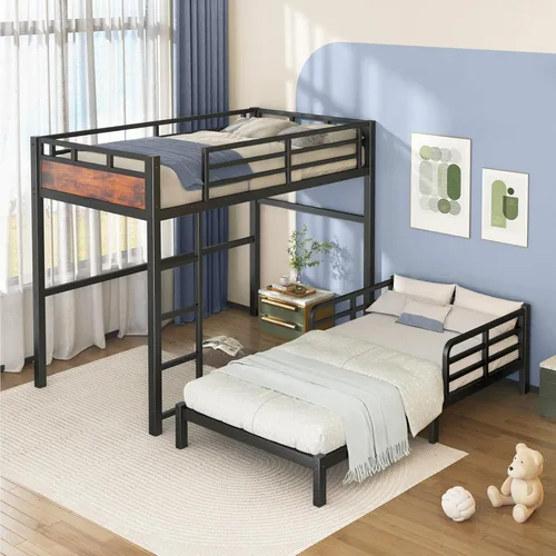 Litera Twin XL sobre Twin XL, literas convertibles de metal que se pueden separar en cama alta y cama baja, estructura de cama resistente y