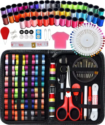 Miniatura 9 de Kit de costura con estuche, suministros de costura portátiles para viajeros en casa, adultos, principiantes, emergencias, contiene 40 hilos