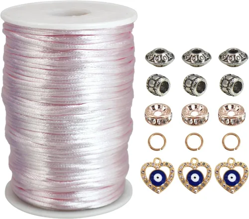 Miniatura 13 de Cordón de satén melocotón de 0.098 in, cuerda de nailon de 300 pies, cordón de seda de raso satinado para hacer joyas, pulseras trenzadas, collares