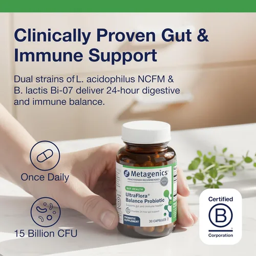 Miniatura 2 de Metagenics UltraFlora Balance Probiotic - Suplemento diario de salud intestinal estable para apoyo digestivo e inmunológico* - Sin OMG y sin gluten