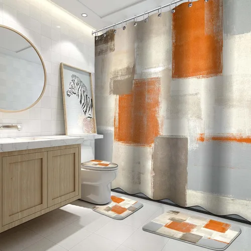 Miniatura 13 de Lnond 4 Piezas Juegos de Cortinas de Ducha de Baño Moradas con Alfombras, Arte de Pintura Púrpura y Gris Juegos de Baño con Cortina de Ducha