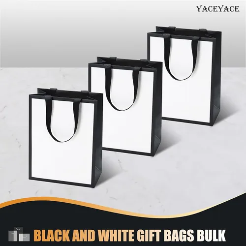 Miniatura 6 de Bolsas de regalo blancas y negras, 20 bolsas de regalo medianas de 8 x 4.25 x 10.5 pulgadas, bolsas de regalo blancas y negras con asas, bolsas
