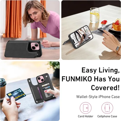Miniatura 6 de FUNMIKO Funda tipo cartera para iPhone 13 con tarjetero, bloqueo RFID, protección de grado militar y obras de arte impresas con rayos UV, cierre