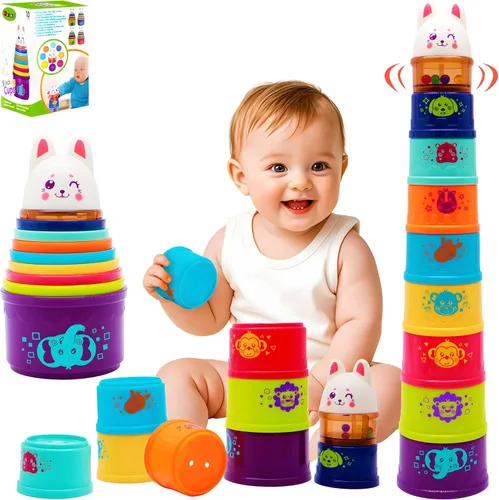 Tazas Apilables de Conejo para Bebés para Niños Pequeños de 1-3, Juguetes Apilables Tazas de Plástico Apilables para Bebés de 6-12 12-18 Meses