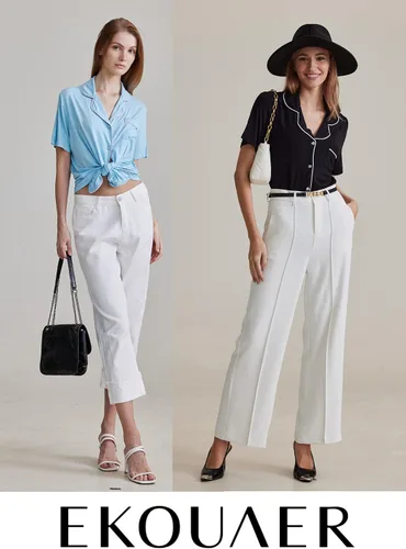 Miniatura 5 de Ekouaer - Conjunto de pijama clásica para mujer, pijama con shorts y parte superior con botones