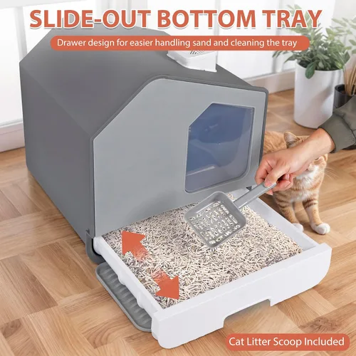 Miniatura 2 de Caja de arena grande cerrada para gatos con alfombrilla y cuchara de arena cubierta para gatos, inodoro inodoro inodoro antisalpicaduras