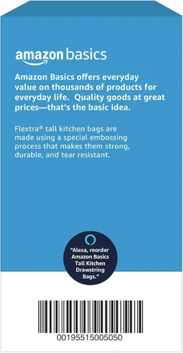Miniatura 6 de Amazon Basics Flextra - Bolsas de basura altas con cordón para cocina, 13 galones, 90
