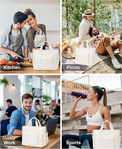 Miniatura 6 de Bolsa de almuerzo para mujer, caja de almuerzo grande para adultos para mujeres y hombres, bolsa de almuerzo aislada con bandolera para trabajo