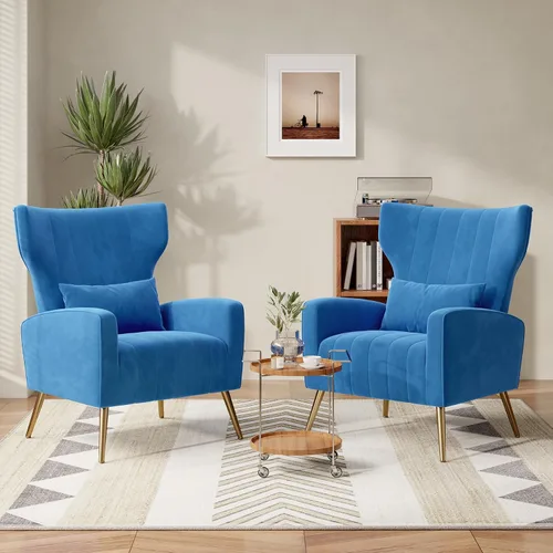 Miniatura 23 de Nebuaegis Silla decorativa de terciopelo con respaldo alado para sala de estar, sillón de respaldo alto con patas doradas, almohada lumbar, sofá