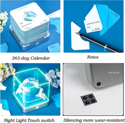 Miniatura 4 de RSLIPIN Bloc de Notas 3D Pieza de Tiempo Calendario 2026, Calendario 3D 2026 Calendario de Escritorio con Luces Notas de Bricolaje Bloc de Notas