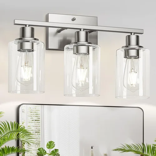 Miniatura 18 de MOKATNG Juego de 2 apliques de pared para baño, luces de tocador modernas negras con pantalla de vidrio blanco, lámpara de pared de baño