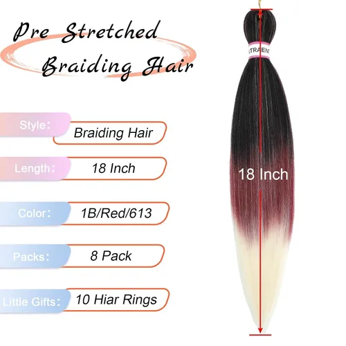 Miniatura 2 de ATRAENTE Cabello trenzado preestirado de 18 pulgadas, 8 paquetes de cabello sintético con textura Yaki para trenzas de ganchillo, sin picazón